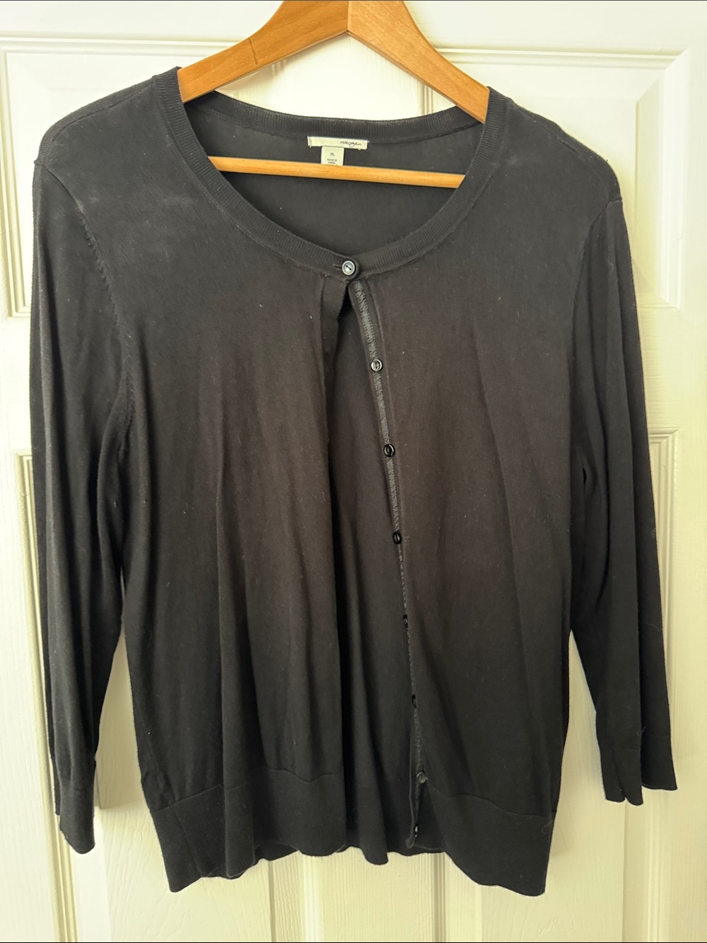 Halogen Black Classic Crewneck Cardigan